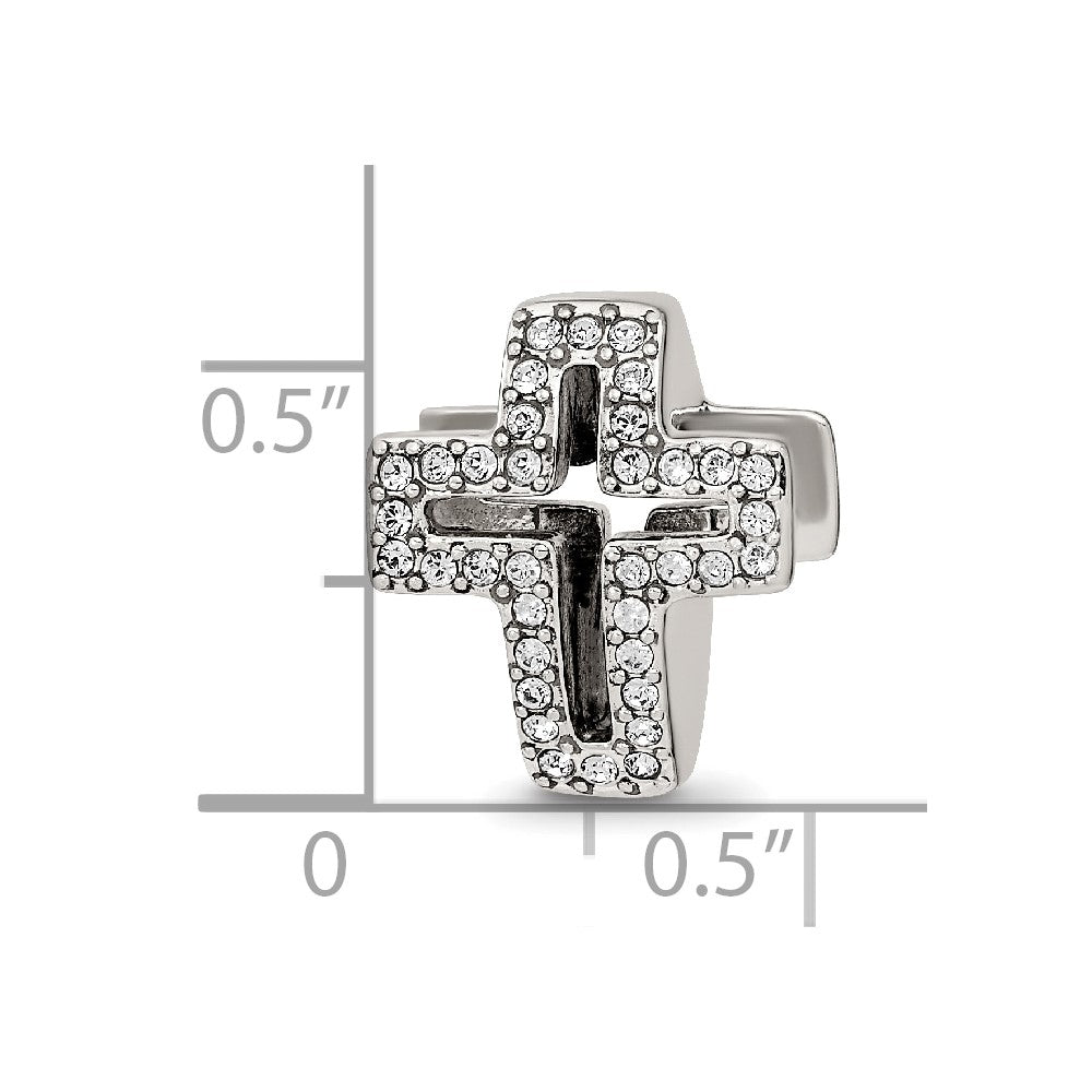 Reflections 925 Sterling Silver Crystals Pavé Open Cross Bead 13 x 11 mm.