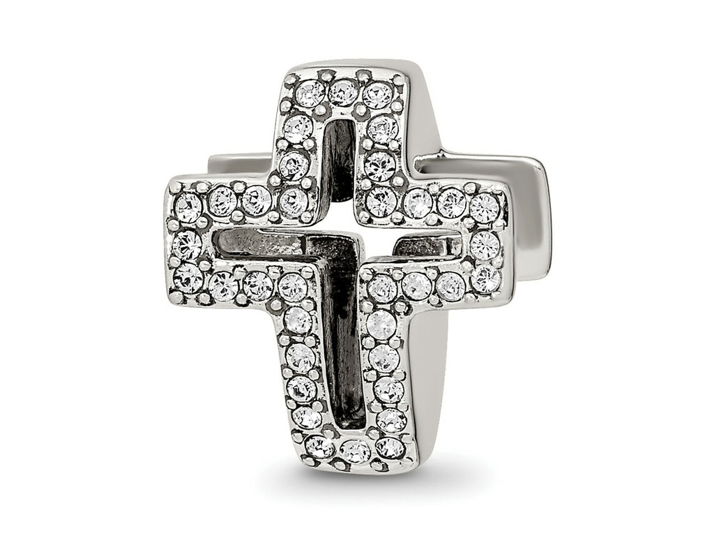 Reflections 925 Sterling Silver Crystals Pavé Open Cross Bead 13 x 11 mm.