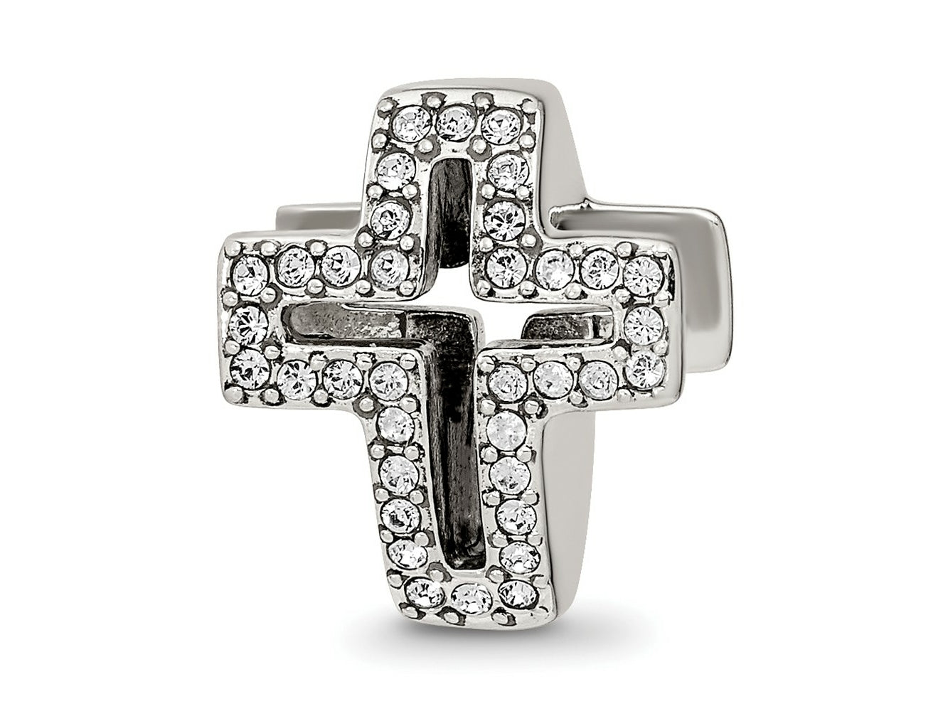 Reflections 925 Sterling Silver Crystals Pavé Open Cross Bead 13 x 11 mm.