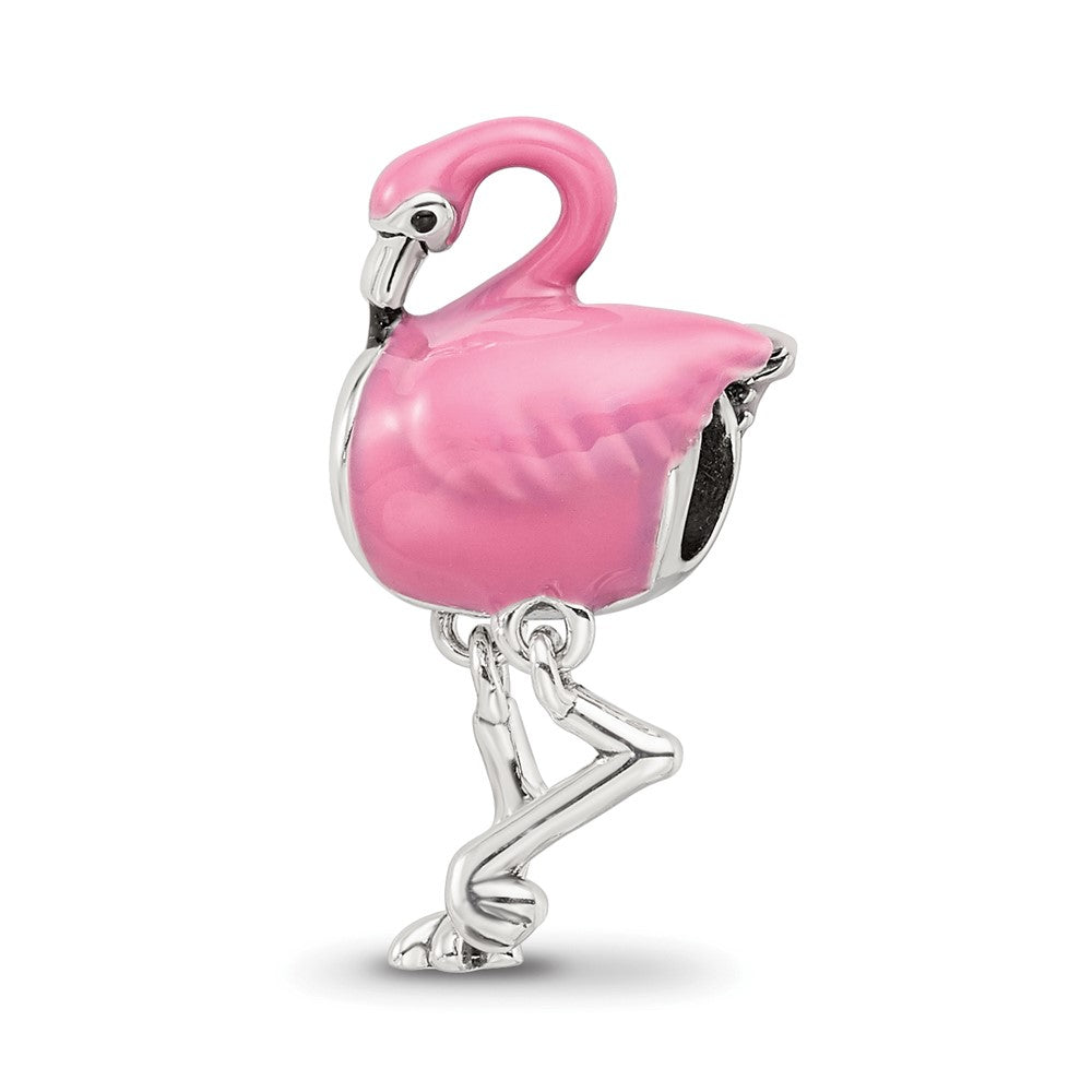 Reflections 925 Sterling Silver Pink Enamel Flamingo Bead 15 x 8 mm