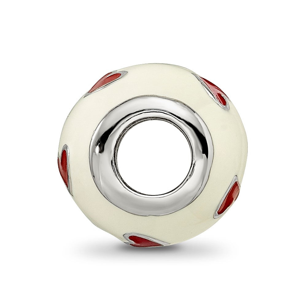 Reflections 925 Sterling Silver Rhodium Plated Red and White Enamel Heart Bead 10 x 10 mm