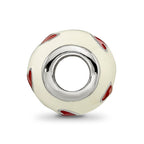 Reflections 925 Sterling Silver Rhodium Plated Red and White Enamel Heart Bead 10 x 10 mm