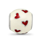 Reflections 925 Sterling Silver Rhodium Plated Red and White Enamel Heart Bead 10 x 10 mm