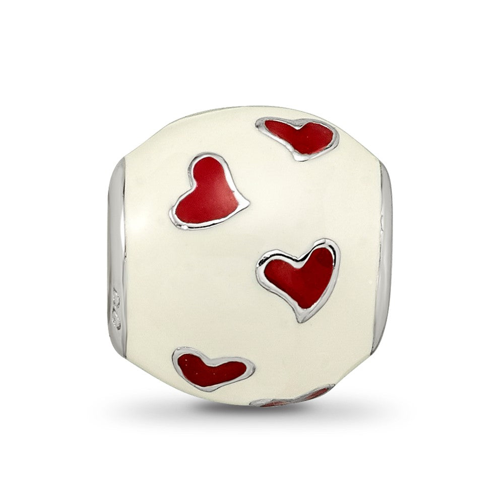 Reflections 925 Sterling Silver Rhodium Plated Red and White Enamel Heart Bead 10 x 10 mm