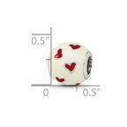 Reflections 925 Sterling Silver Rhodium Plated Red and White Enamel Heart Bead 10 x 10 mm