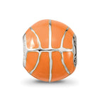 Reflections 925 Sterling Silver Rhodium Plated Orange Enamel Basketball Bead 10 x 10 mm