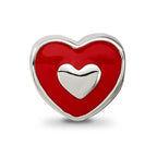 Reflections 925 Sterling Silver Rhodium Plated Red Enamel LOVE and Heart Bead 10 x 11 mm