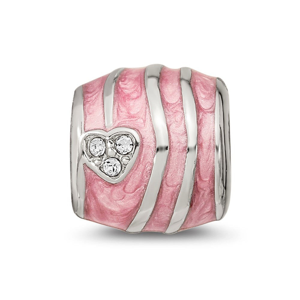 Reflections 925 Sterling Silver Pink Enameled Crystal Hearts Bead 10 x 10 mm