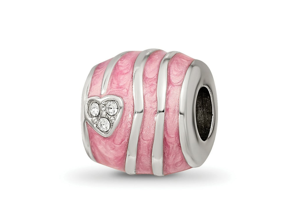 Reflections 925 Sterling Silver Pink Enameled Crystal Hearts Bead 10 x 10 mm