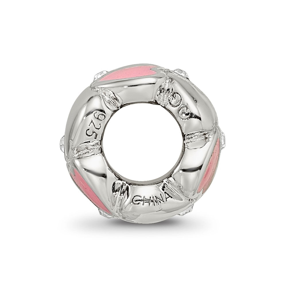 Reflections 925 Sterling Silver Pink Enamel Crystal Hearts Bead 10 x 10 mm
