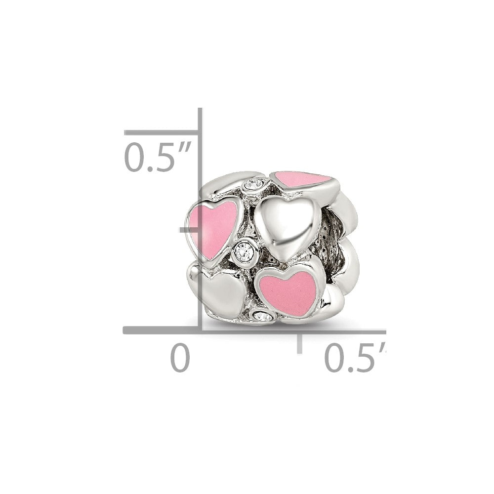 Reflections 925 Sterling Silver Pink Enamel Crystal Hearts Bead 10 x 10 mm