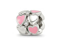 Reflections 925 Sterling Silver Pink Enamel Crystal Hearts Bead 10 x 10 mm