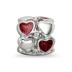 Reflections 925 Sterling Silver Red Enamel Crystal Hearts Bead 10 x 10 mm