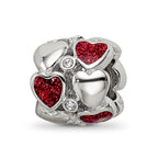 Reflections 925 Sterling Silver Red Enamel Crystal Hearts Bead 10 x 10 mm