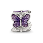 Reflections 925 Sterling Silver Rhodium Plated Purple Enameled Butterfly Bead 10 x 8 mm
