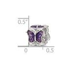 Reflections 925 Sterling Silver Rhodium Plated Purple Enameled Butterfly Bead 10 x 8 mm