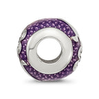 Reflections 925 Sterling Silver Enameled Purple Enam with crystals Flower Bead 10 x 9 mm