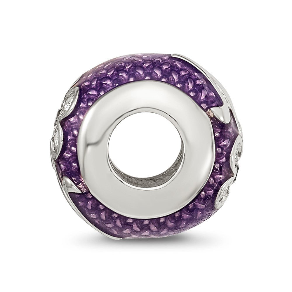 Reflections 925 Sterling Silver Enameled Purple Enam with crystals Flower Bead 10 x 9 mm