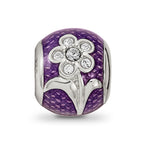 Reflections 925 Sterling Silver Enameled Purple Enam with crystals Flower Bead 10 x 9 mm