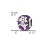 Reflections 925 Sterling Silver Enameled Purple Enam with crystals Flower Bead 10 x 9 mm