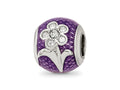 Reflections 925 Sterling Silver Enameled Purple Enam with crystals Flower Bead 10 x 9 mm