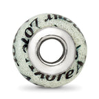 Reflections 925 Sterling Silver Love/Amor Black and White Glitter Italian Glass Bead 14 x 10 mm.