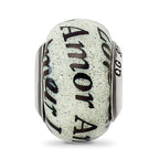 Reflections 925 Sterling Silver Love/Amor Black and White Glitter Italian Glass Bead 14 x 10 mm.