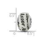 Reflections 925 Sterling Silver Love/Amor Black and White Glitter Italian Glass Bead 14 x 10 mm.