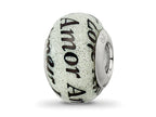 Reflections 925 Sterling Silver Love/Amor Black and White Glitter Italian Glass Bead 14 x 10 mm.
