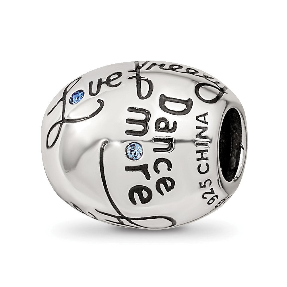 Reflections 925 Sterling Silver Crystals Live Laugh Love Bead 10 x 11 mm