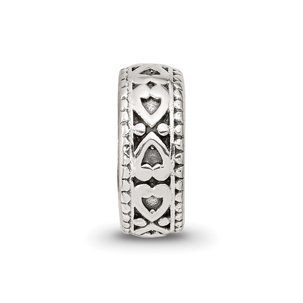 Reflections 925 Sterling Silver Antiqued Bali Hearts Gripper Bead 10 x 4 mm