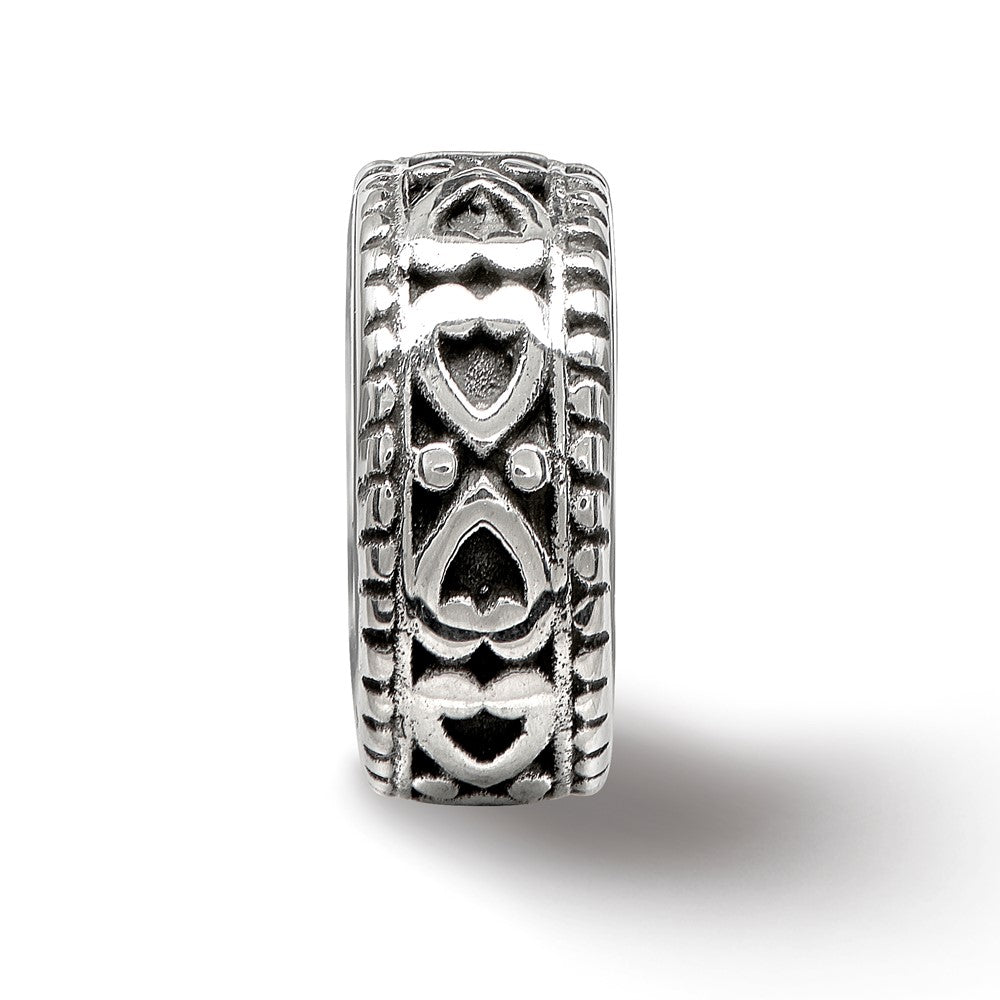 Reflections 925 Sterling Silver Antiqued Bali Hearts Gripper Bead 10 x 4 mm
