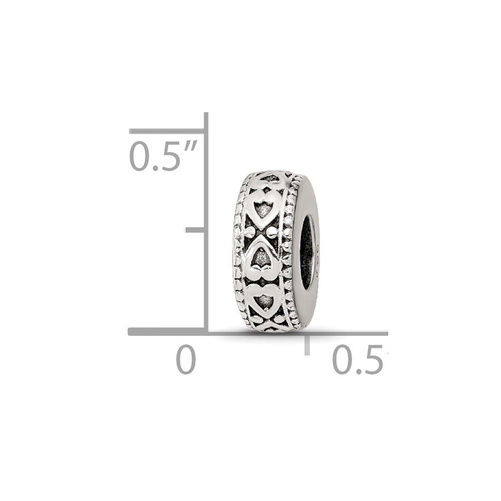 Reflections 925 Sterling Silver Antiqued Bali Hearts Gripper Bead 10 x 4 mm