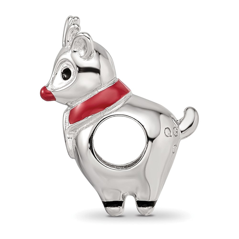 Reflections 925 Sterling Silver Rhodium Plated Enameled Rudolph Bead 16 x 7 mm