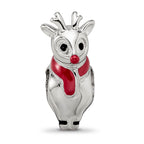 Reflections 925 Sterling Silver Rhodium Plated Enameled Rudolph Bead 16 x 7 mm