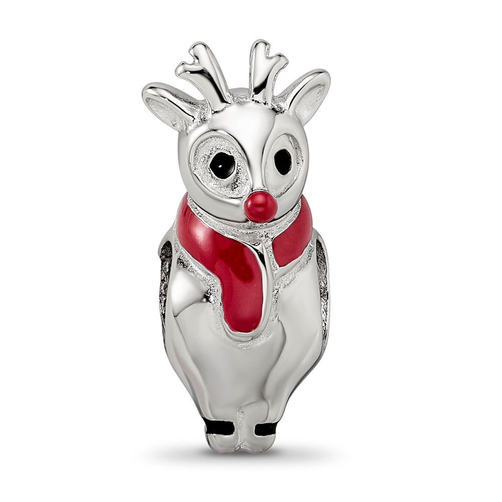 Reflections 925 Sterling Silver Rhodium Plated Enameled Rudolph Bead 16 x 7 mm