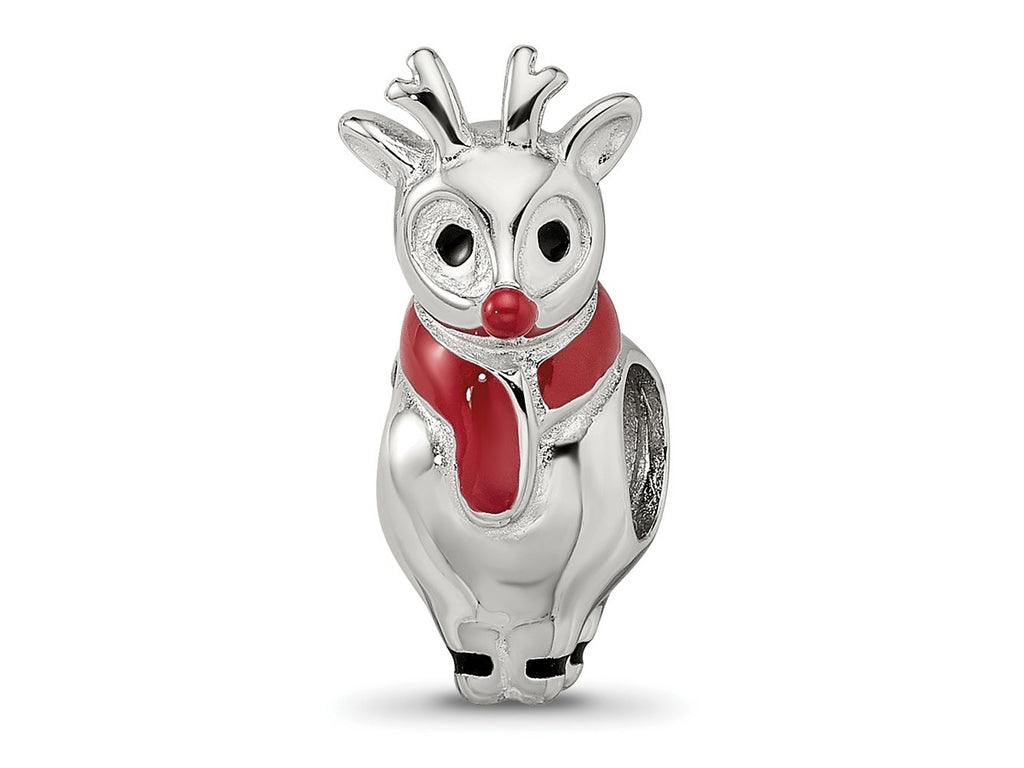 Reflections 925 Sterling Silver Rhodium Plated Enameled Rudolph Bead 16 x 7 mm
