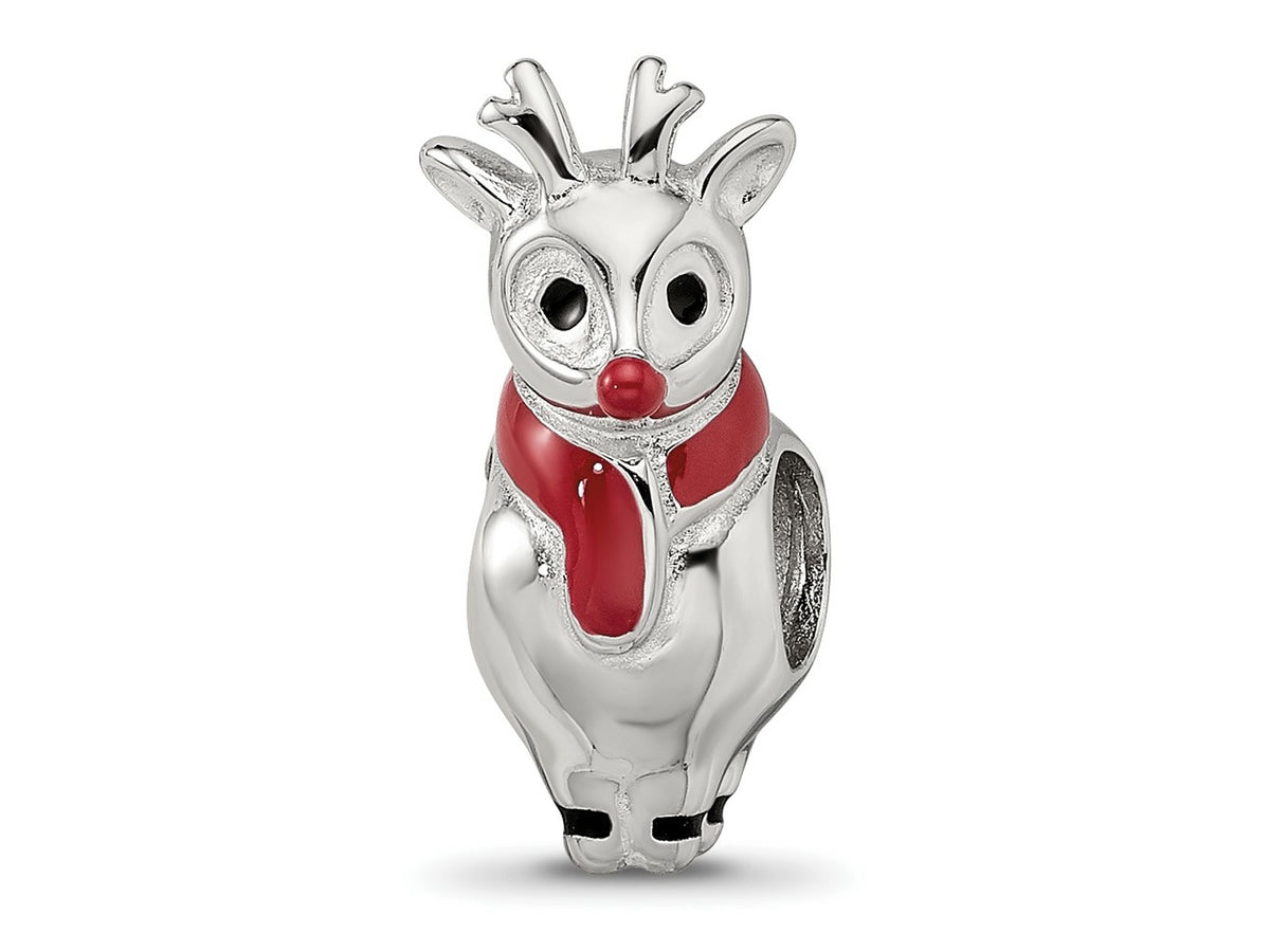 Reflections 925 Sterling Silver Rhodium Plated Enameled Rudolph Bead 16 x 7 mm