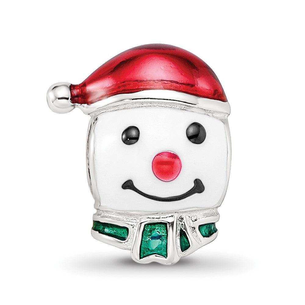 Reflections 925 Sterling Silver Rhodium Plated Enameled Snowman Head Bead 12 x 8 mm