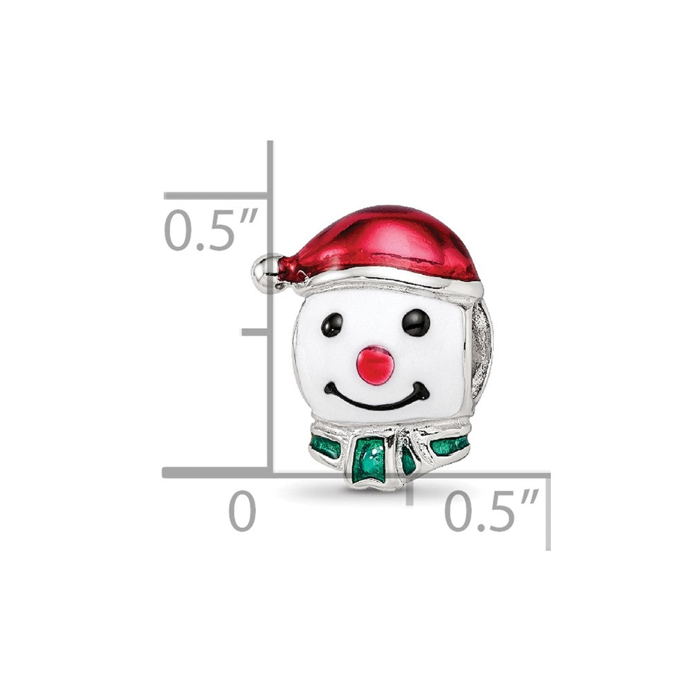 Reflections 925 Sterling Silver Rhodium Plated Enameled Snowman Head Bead 12 x 8 mm