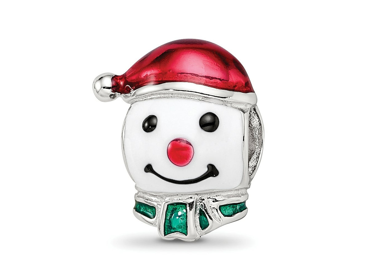 Reflections 925 Sterling Silver Rhodium Plated Enameled Snowman Head Bead 12 x 8 mm