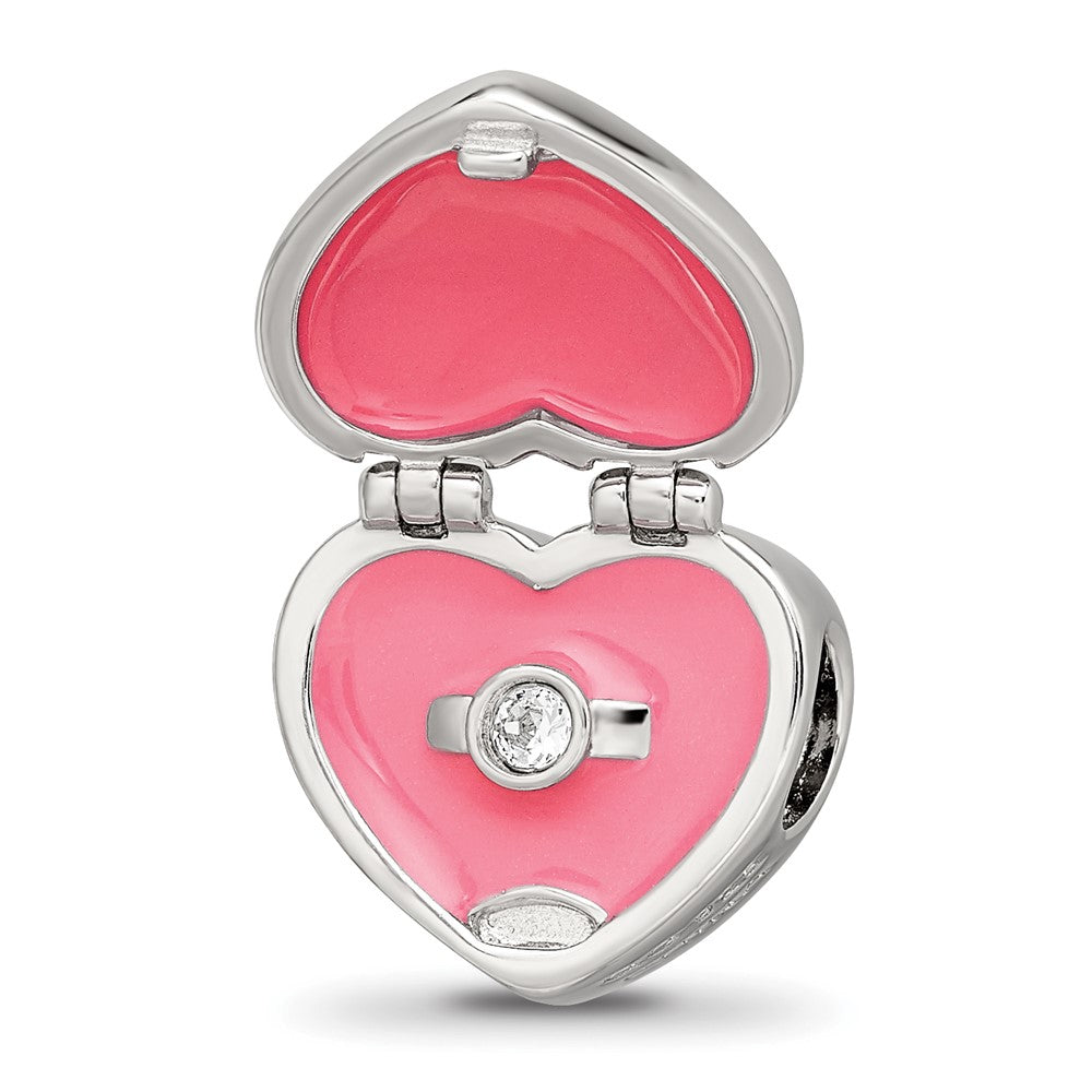 Reflections 925 Sterling Silver Enamel Crystal Marry Me Heart Bead 11 x 13 mm