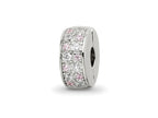 Reflections 925 Sterling Silver Rhodium Plated White and Pink CZ Hinged Bead 10 x 5 mm