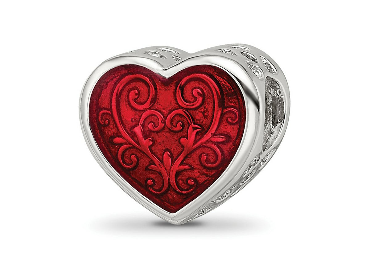 Reflections 925 Sterling Silver Rhodium Plated Red Enamel Embelishment Bead 11 x 12 mm