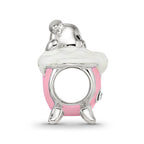 Reflections 925 Sterling Silver Rhodium Plated Pink Enamel and CZ Pig In Bathtub Bead 9 x 13 mm