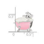 Reflections 925 Sterling Silver Rhodium Plated Pink Enamel and CZ Pig In Bathtub Bead 9 x 13 mm