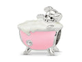 Reflections 925 Sterling Silver Rhodium Plated Pink Enamel and CZ Pig In Bathtub Bead 9 x 13 mm