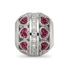 Reflections 925 Sterling Silver Rhodium Plated Pink Enamel Hearts and CZ Circle Bead 11 x 9 mm