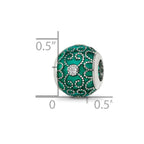 Reflections 925 Sterling Silver Rhodium Plated CZs Green Enameled Bead 11 x 10 mm