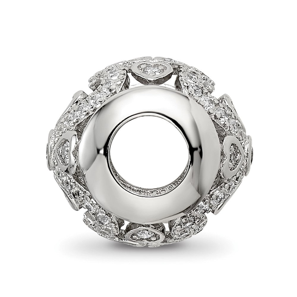Reflections 925 Sterling Silver Rhodium Plated CZ with Hearts Bead 11 x 10 mm